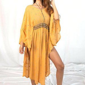 Scarlett Poppies Easy Breezy Kaftan Embroidered Yellow NWT S